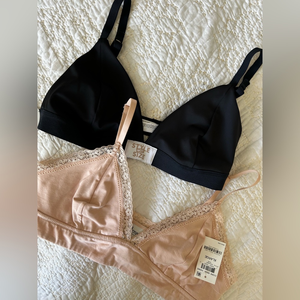 NWT Lot of 2 Jenni Intimates womens cream bralette and silky black bralette bras